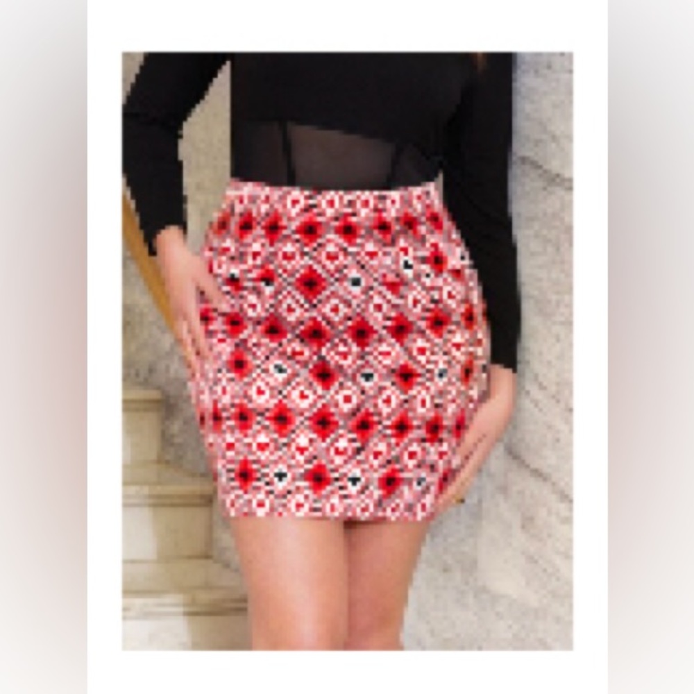Red & Black Playing Cards Mini Skirt Geometric Pattern of cards XL NWOT Pull on
